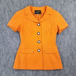 Vintage Teri Jon Rickie Freeman Blazer Womens 4 Orange Floral Inlay Short Sleeve